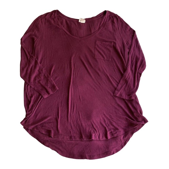 Merona Tops - Merona T Shirt Sz XXL Long Sleeve V-Neck Pullover Pocket Womens Red Burgundy